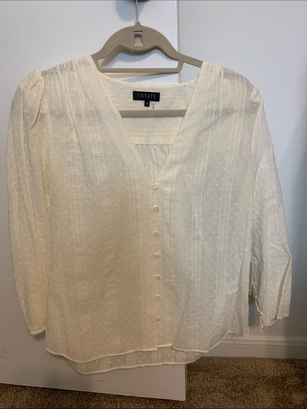 1. State Cream Swiss Dot V-Neck Button Blouse